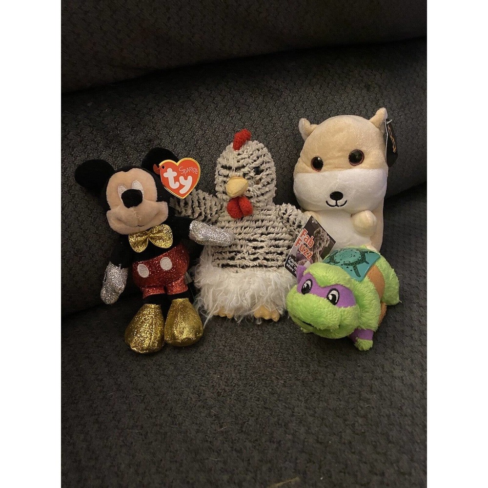 Small Plush Rooster Mickey Nina Turtle Squirrel Stuffed Animal Lot Of 4 Smalls